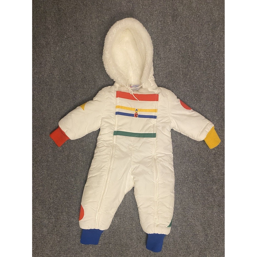 Colorforms Retro Infant Hooded Snowsuit White Primary Colors Size 12 Months